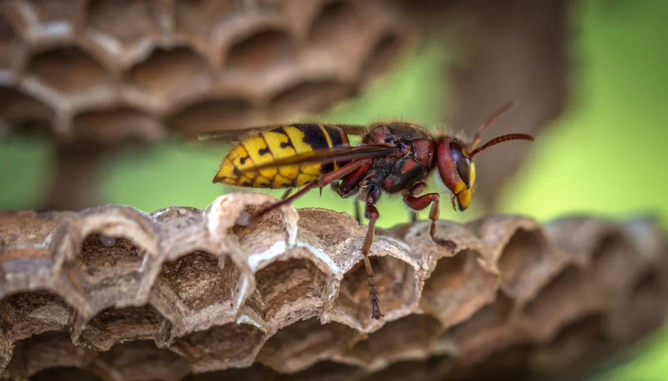 Hornet crawling on its papery comb