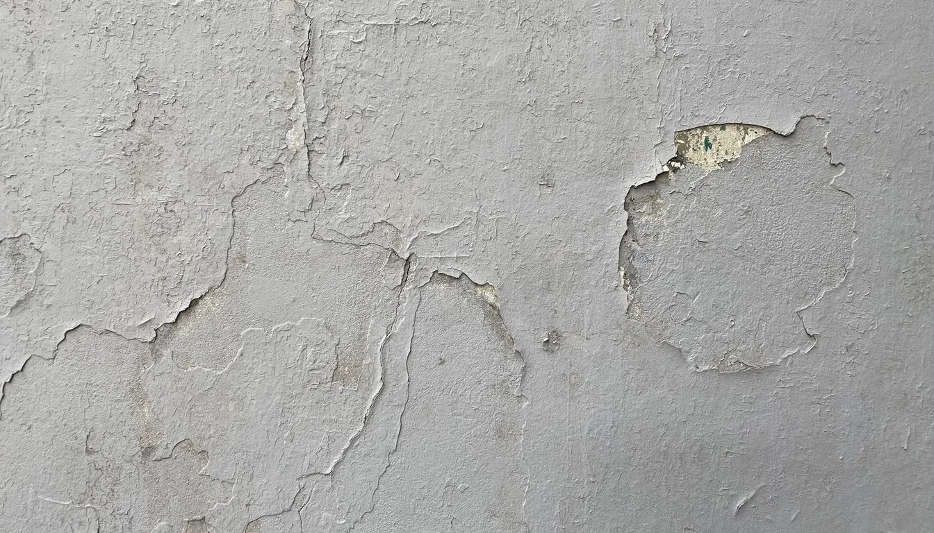 Wall with cracked plaster and peeling patches