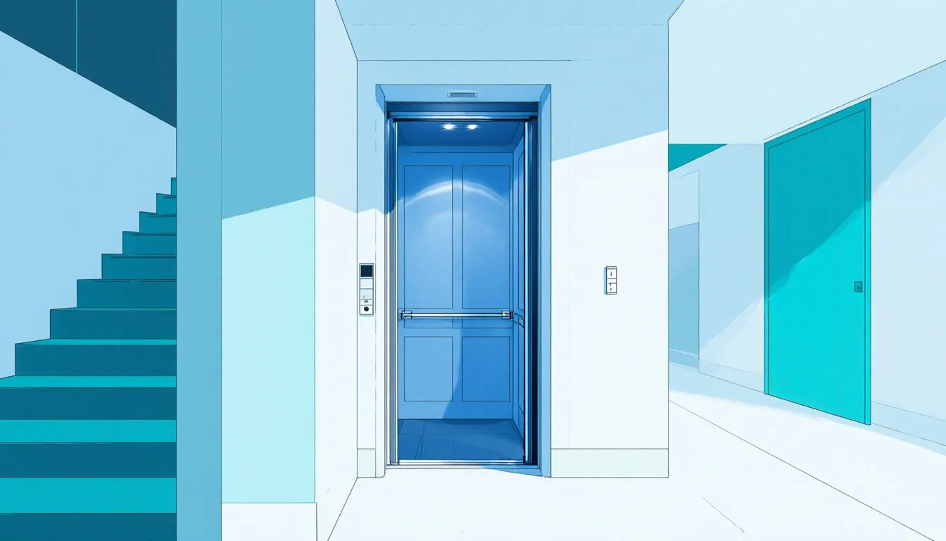 Residential elevator door in a home hallway
