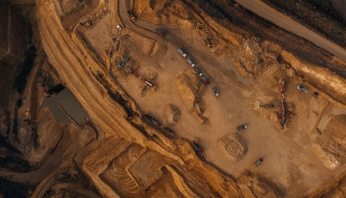 Aerial view of an excavated construction site