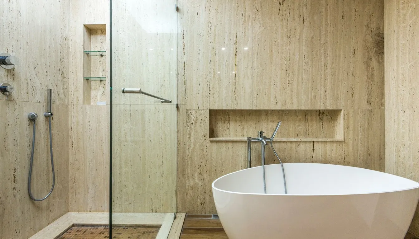 Bathroom with freestanding tub and shower fixtures
