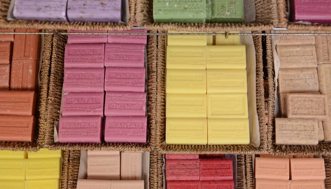 Rows of colorful soap bars