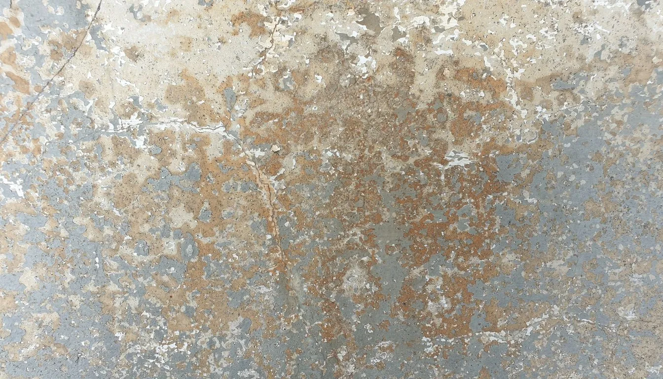 Damp stained concrete basement wall