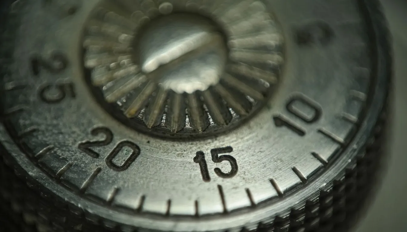 Close-up of a numbered metal thermostat dial