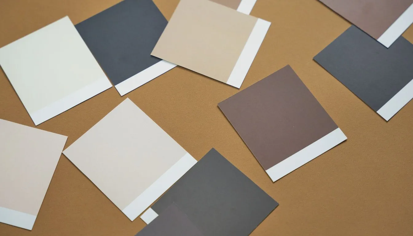 Grout colour sample chips laid out on a board