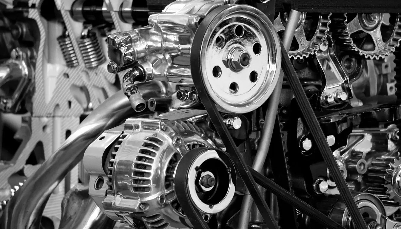 Electric motor with belt pulley in black and white
