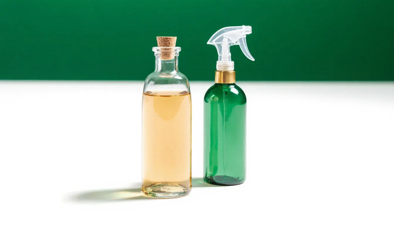 Bottle of vinegar beside a spray bottle