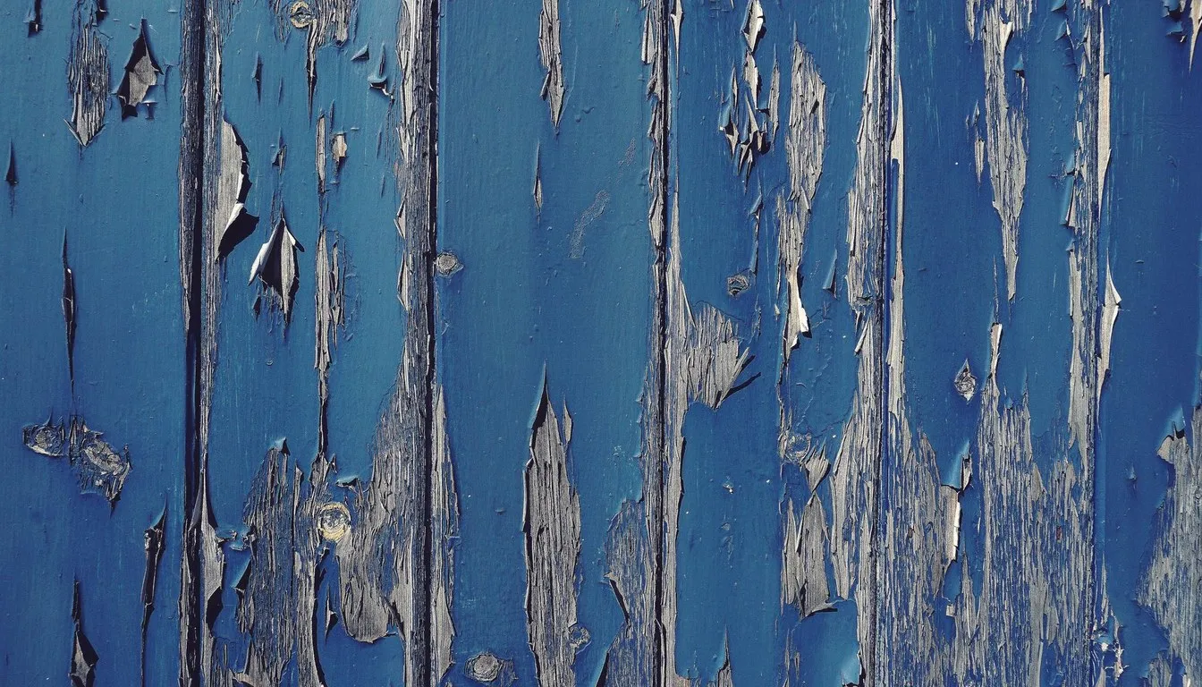 Blue paint peeling from old boards