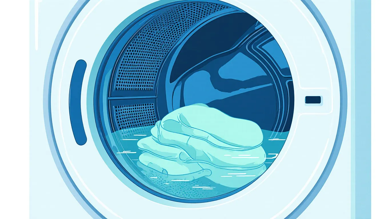 Wet laundry sitting in a front-loading washing machine drum