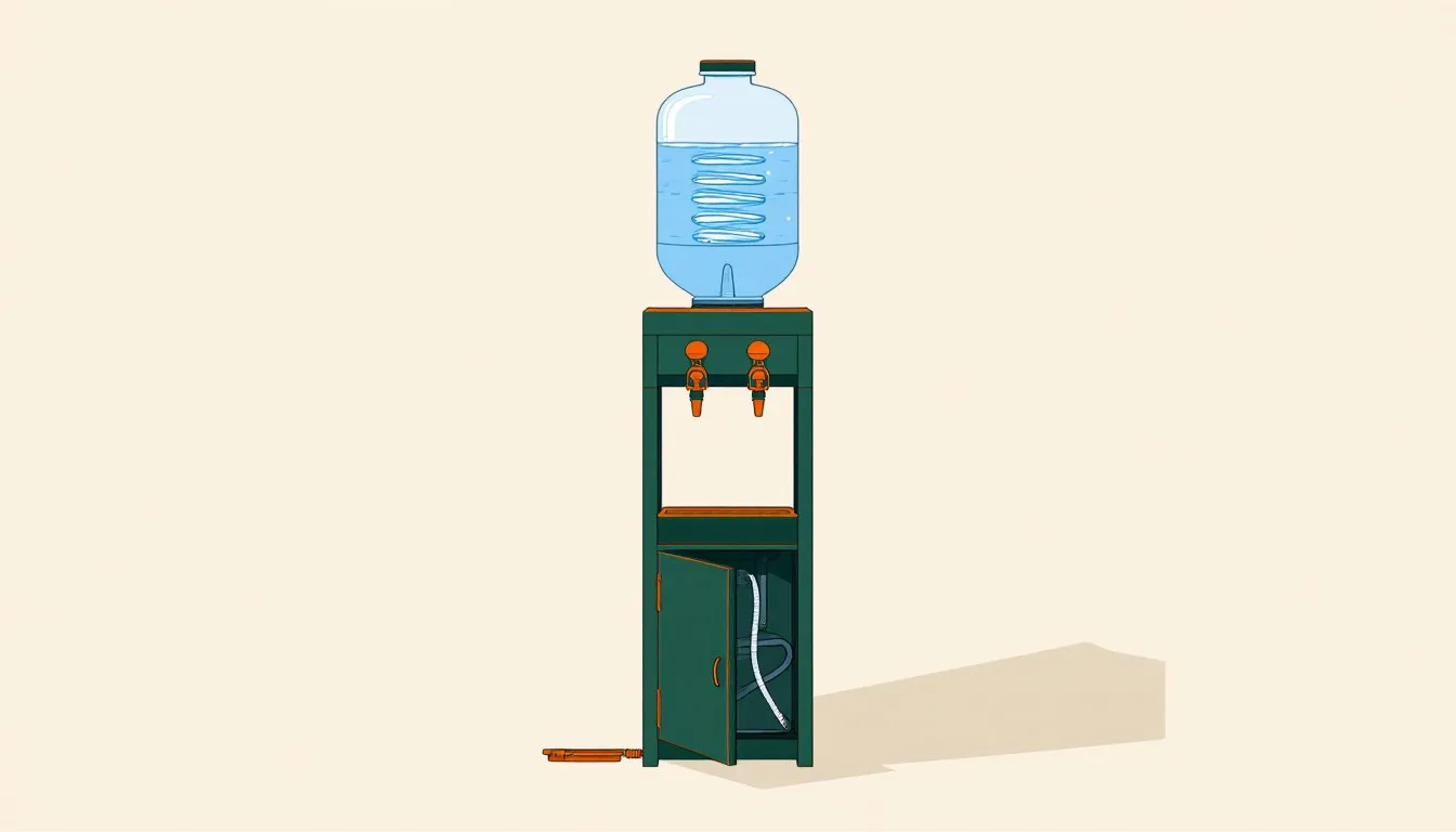 Water cooler with its lower service panel open