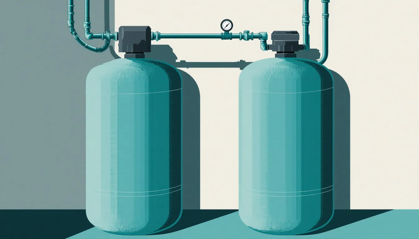 Pair of water softener tanks plumbed together