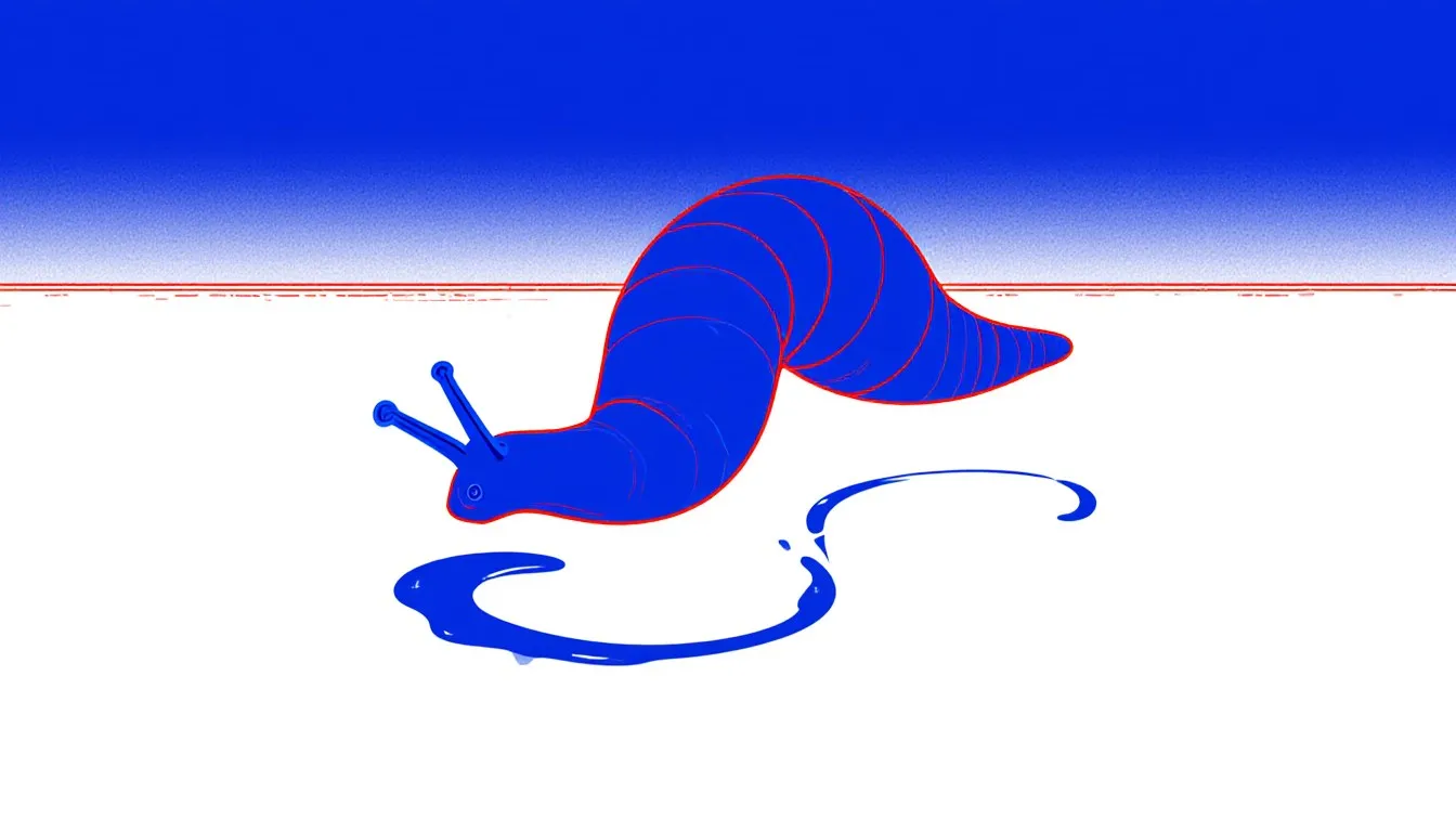A slug leaving a slime trail across a floor