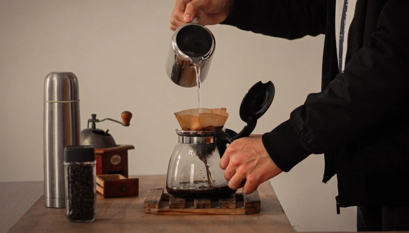 Pour-over coffee brewing through a filter