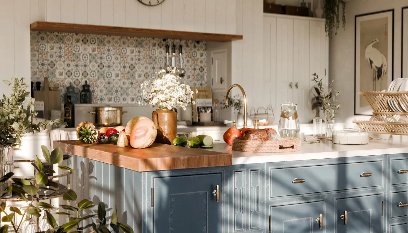 Kitchen counter with fresh food laid out