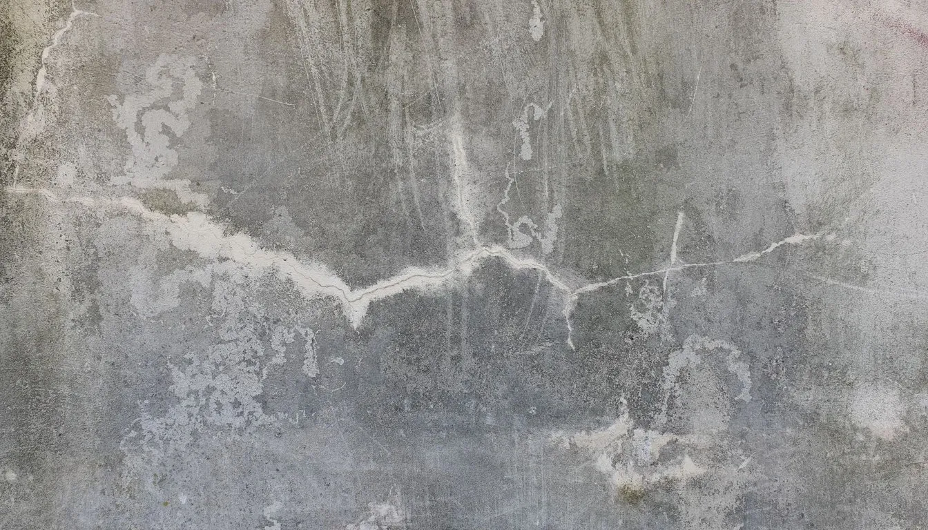 Cracked and patched concrete wall surface