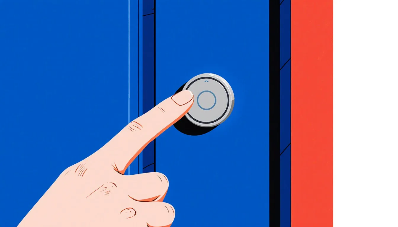 Finger pressing a wireless doorbell button